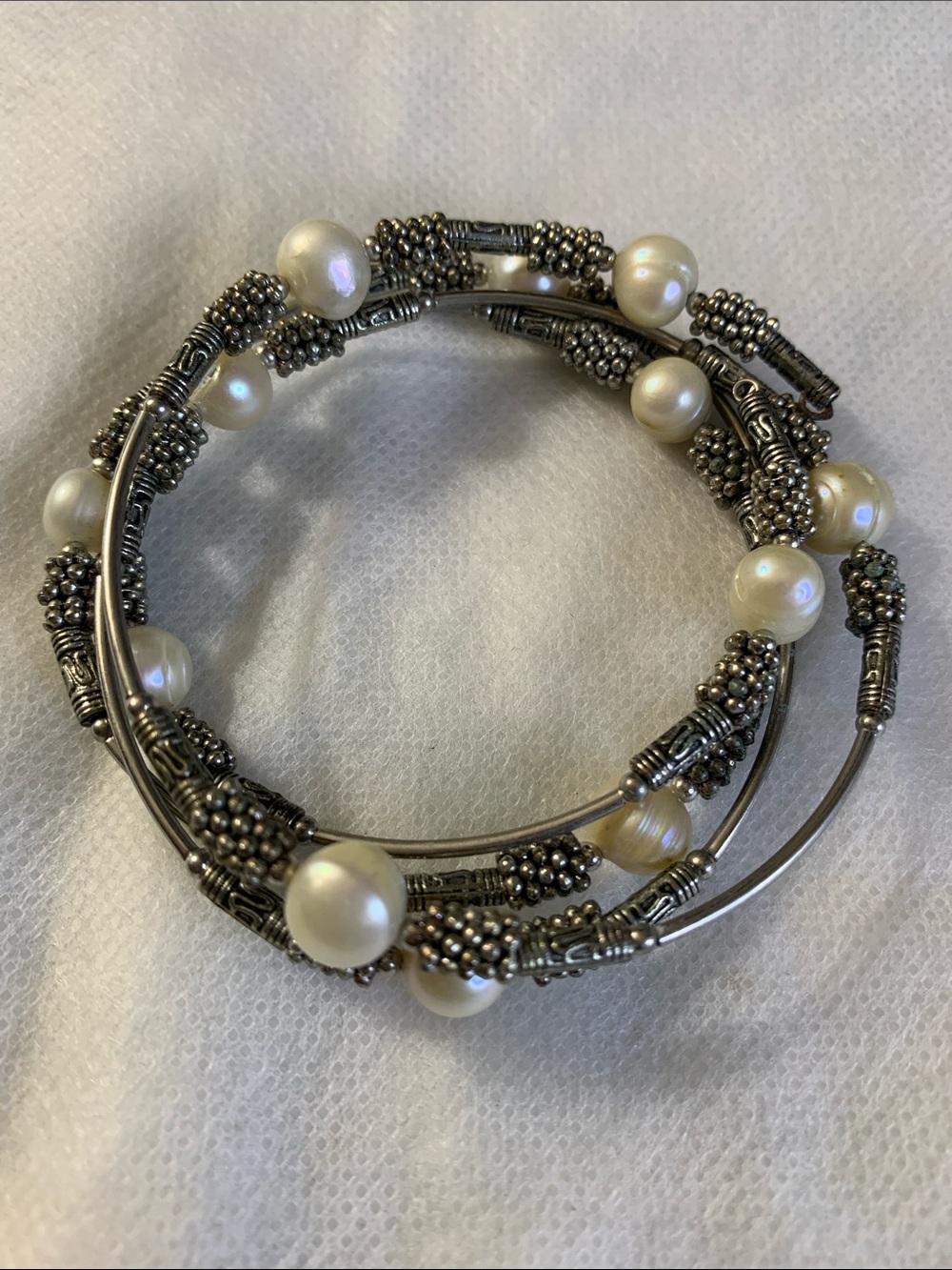 Elegant Silver-Tone 12 Fresh Water Pearl Wrap Bracelet